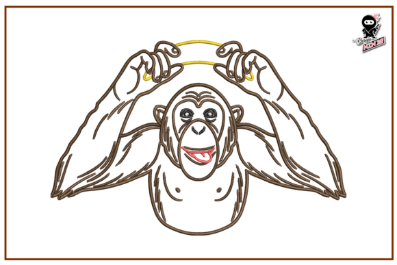 Monkey with Banana Embroidery Design